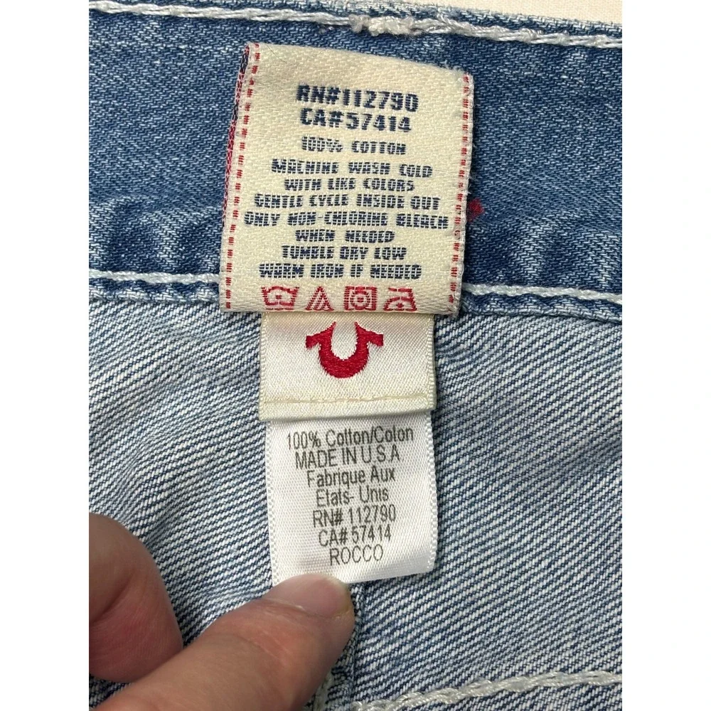 VTG True Religion Rocco Row Mens Distressed Straight Leg Jeans‎ Blue 44x33 USA